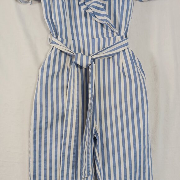 Main Strip, Blue & White Stripe, Off Shoulder Jumpsuit, Spaghetti Straps, Medium - Picture 5 of 14